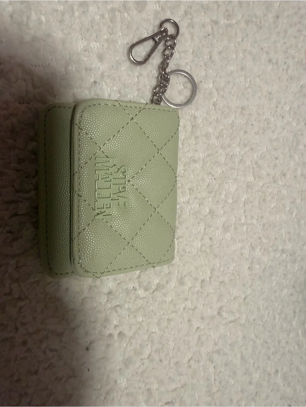 Steve Madden Quilted Mint Green Key & Card Holder with Chain